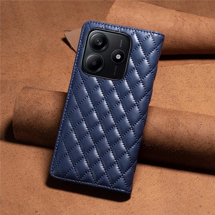 Binfen Color BF Style-16 Pour Xiaomi Redmi Note 14 5G Case de Cartes de Boîtier Couverture en Cuir Rhombus - Bleu