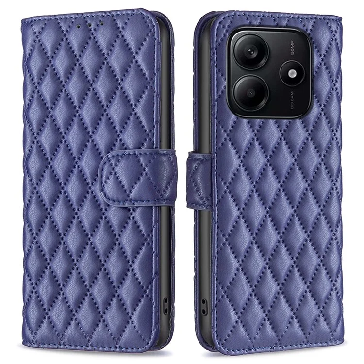 Binfen Color BF Style-14 Pour Xiaomi Redmi Note 14 5G Case Rhombus Téléphone de Couverture en Cuir - Bleu