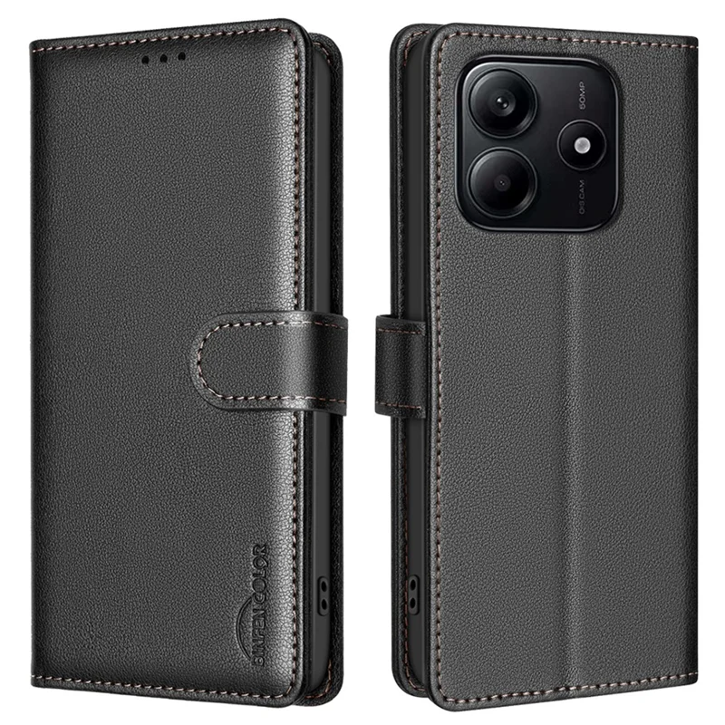 BINFEN COLOR BF32 For Xiaomi Redmi Note 14 5G Leather Case Wallet RFID Blocking Phone Cover - Black
