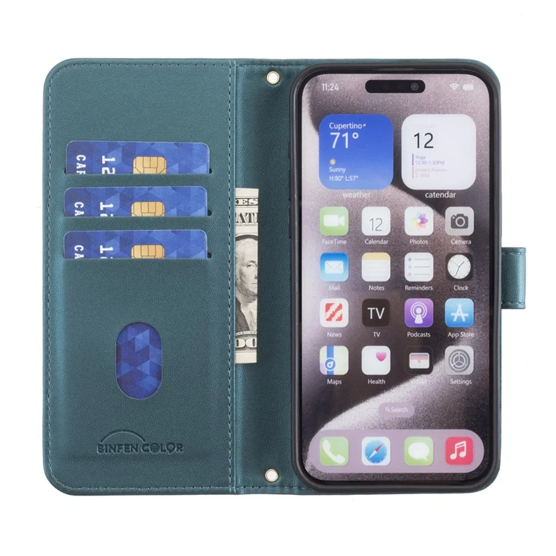 BINFEN COLOR for Xiaomi Redmi Note 14 5G Leather Case Wallet Square Grid Phone Cover - Green