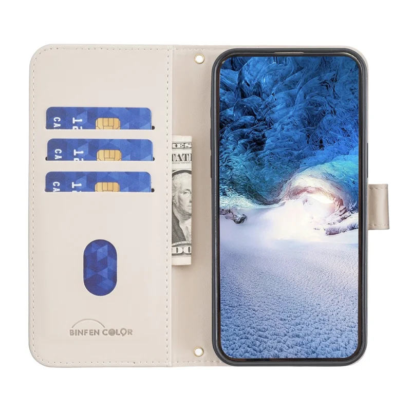 BINFEN COLOR for Xiaomi Redmi Note 14 5G Leather Case Wallet Square Grid Phone Cover - Beige