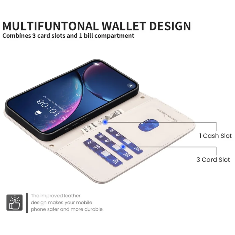 BINFEN COLOR for Xiaomi Redmi Note 14 5G Leather Case Wallet Square Grid Phone Cover - Beige