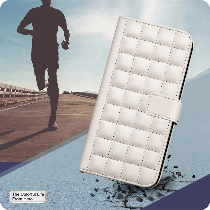 BINFEN COLOR for Xiaomi Redmi Note 14 5G Leather Case Wallet Square Grid Phone Cover - Beige