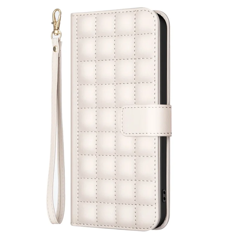 BINFEN COLOR for Xiaomi Redmi Note 14 5G Leather Case Wallet Square Grid Phone Cover - Beige