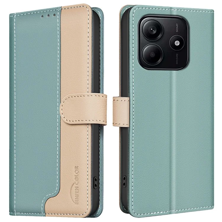 Binfen Color BF33 Case Para Xiaomi Redmi Nota 14 5G Case de Cuero Bloqueo de Color RFID - Verde