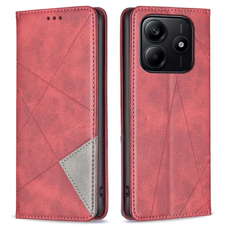 Pour Xiaomi Redmi Note 14 5G Case de Cartes de Boîtier Slots Géométrie Imprime - Rouge