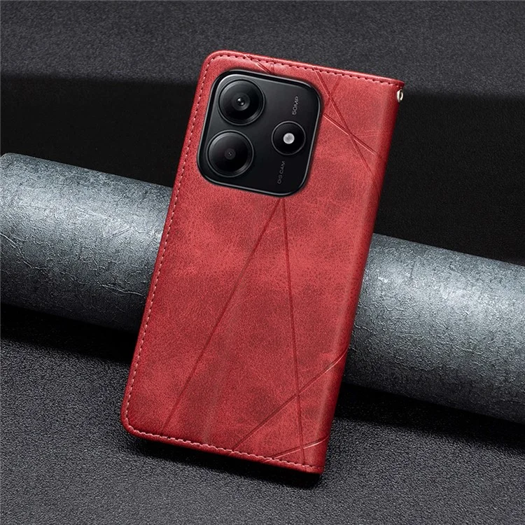 Pour Xiaomi Redmi Note 14 5G Case de Cartes de Boîtier Slots Géométrie Imprime - Rouge