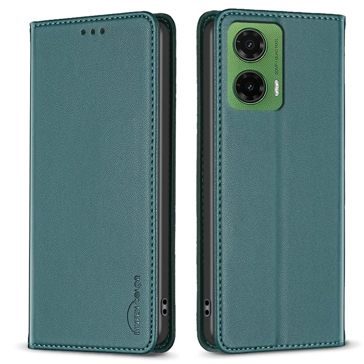 BINFEN COLOR BF18 Para Motorola Moto G35 5G Capa de Couro com Slots para Cartão - Verde