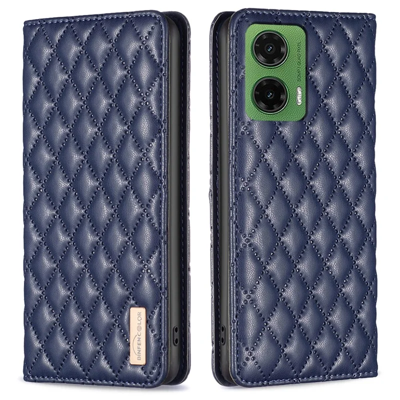 BINFEN COLOR BF Style-16 For Motorola Moto G35 5G Case Card Slots Rhombus Leather Cover - Blue