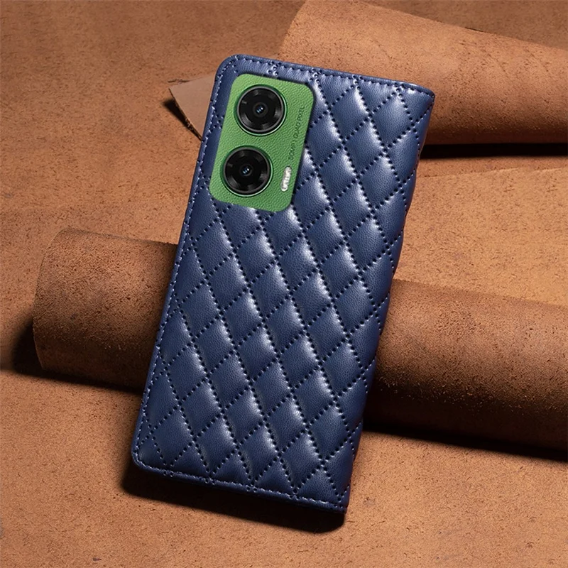 BINFEN COLOR BF Style-16 For Motorola Moto G35 5G Case Card Slots Rhombus Leather Cover - Blue