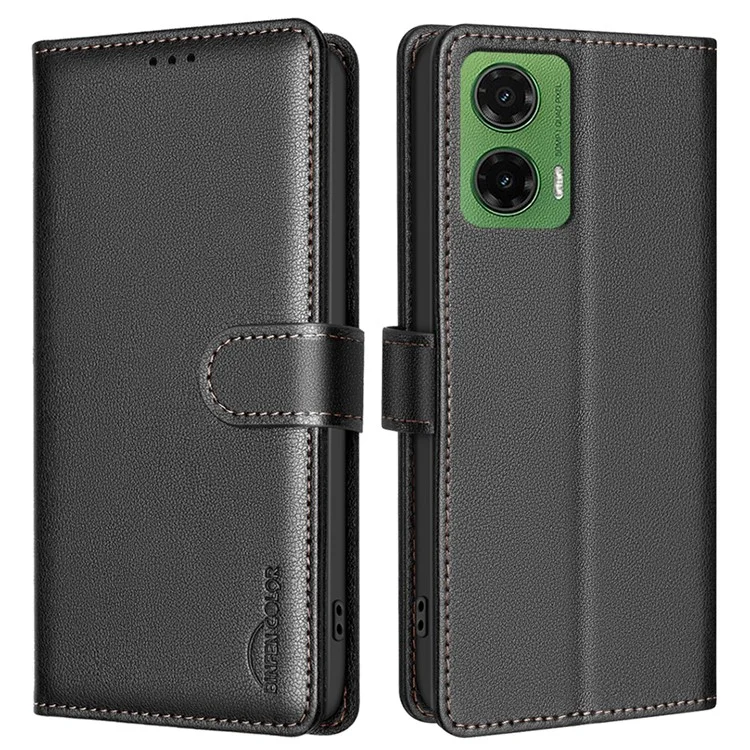 BINFEN COLOR BF32 Para Motorola Moto G35 5G Leather Case Wallet RFID Blocking Phone Cover - Preto