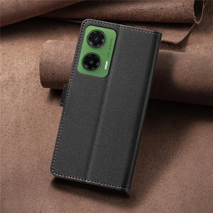BINFEN COLOR BF32 Para Motorola Moto G35 5G Leather Case Wallet RFID Blocking Phone Cover - Preto