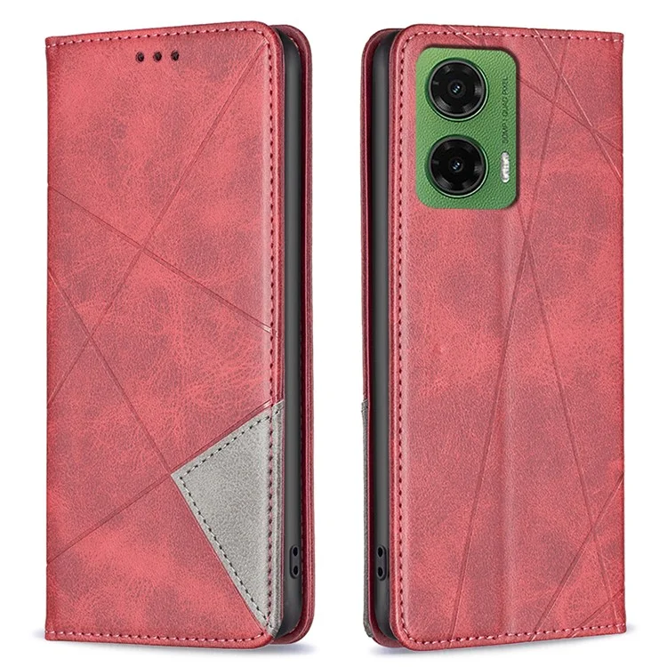 Pour Motorola Moto G35 5G Case Slots Slots Geometry Imprint Leather Téléphone Cover - Rouge