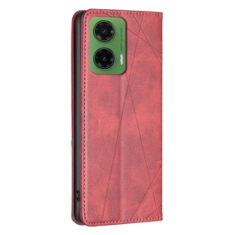 Pour Motorola Moto G35 5G Case Slots Slots Geometry Imprint Leather Téléphone Cover - Rouge