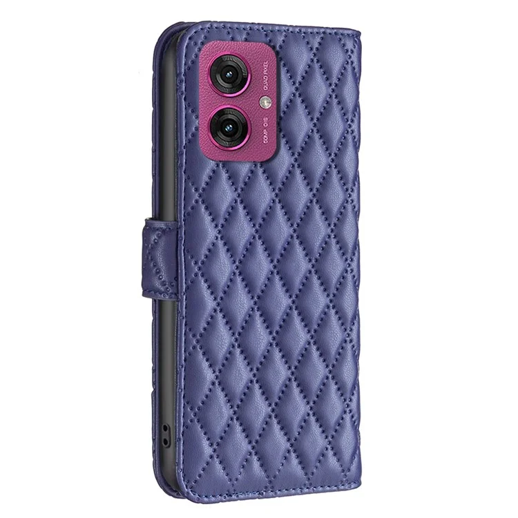 BINFEN COLOR BF Style-14 Для чехла Motorola Moto G55 5G Rhombus Phone Leather Cover Stand - Blue