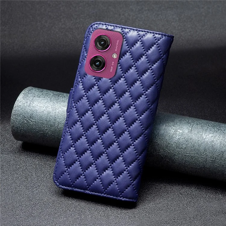 BINFEN COLOR BF Style-14 Для чехла Motorola Moto G55 5G Rhombus Phone Leather Cover Stand - Blue