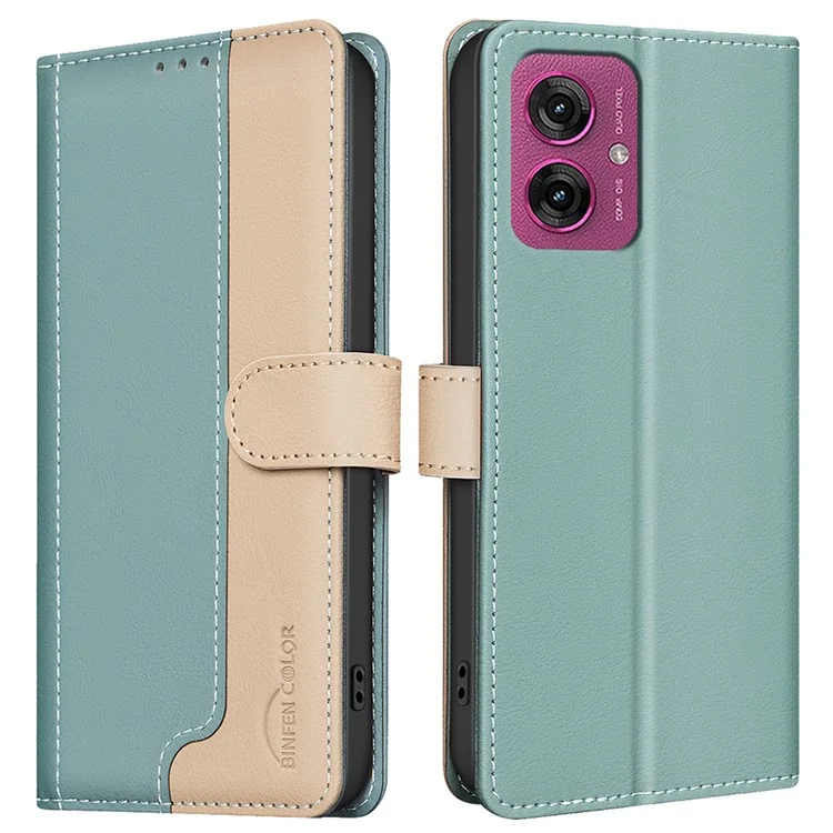 Binfen Color BF33 Корпус Для Motorola Moto G55 5G Кожаный Корпус Сплайсинг Цвет RFID Блокировка - Зеленый