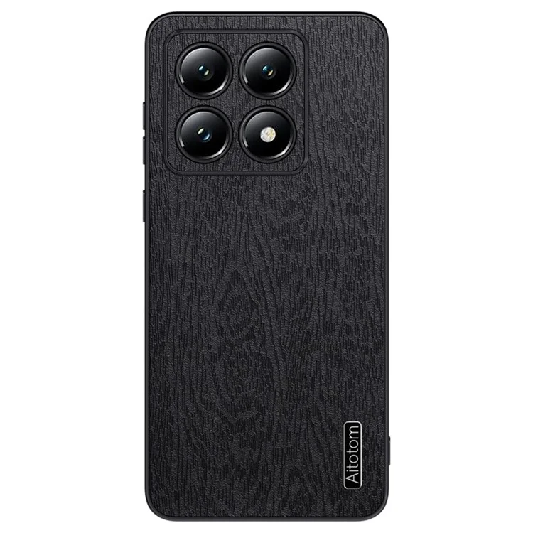 Para Xiaomi 14T Pro Case Wood Texture PU Leather Coated PC+TPU Phone Cover - Black