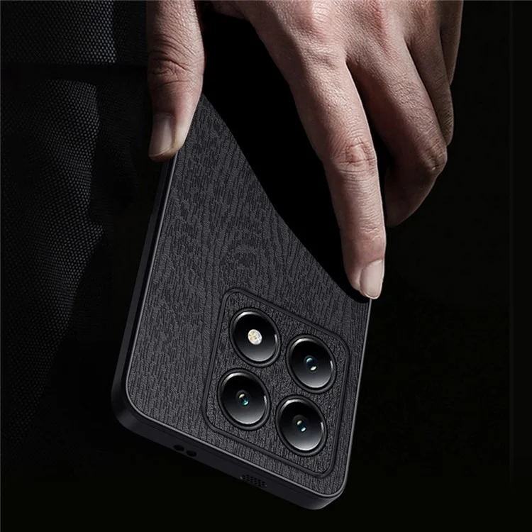 Para Xiaomi 14T Pro Case Wood Texture PU Leather Coated PC+TPU Phone Cover - Black