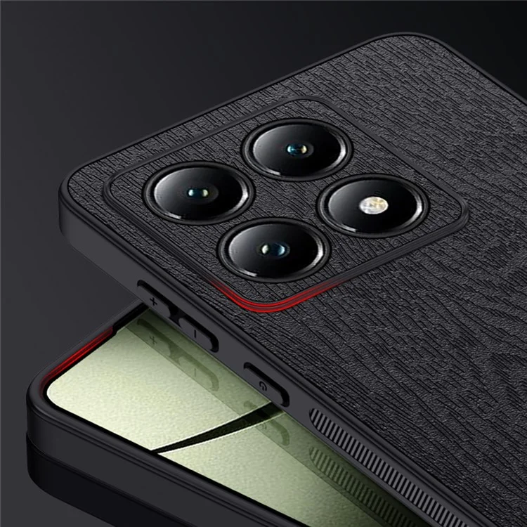 Para Xiaomi 14T Pro Case Wood Texture PU Leather Coated PC+TPU Phone Cover - Black