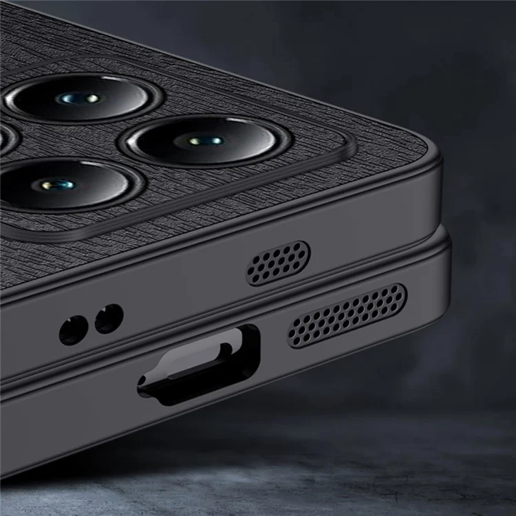 Para Xiaomi 14T Pro Case Wood Texture PU Leather Coated PC+TPU Phone Cover - Black