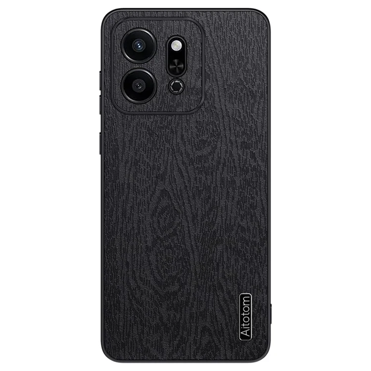 Pour L'honneur Play 9t Case Texture en Bois pu en Cuir Revêtu pc + Tpu Téléphone Couverture - Noir