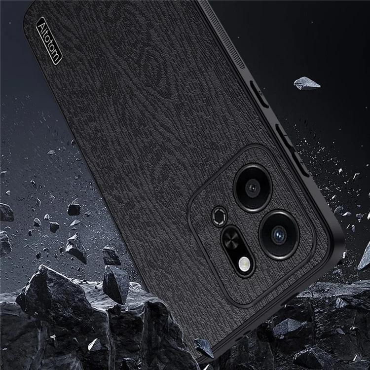 Pour L'honneur Play 9t Case Texture en Bois pu en Cuir Revêtu pc + Tpu Téléphone Couverture - Noir