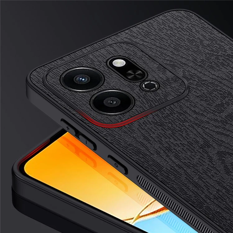 Pour L'honneur Play 9t Case Texture en Bois pu en Cuir Revêtu pc + Tpu Téléphone Couverture - Noir
