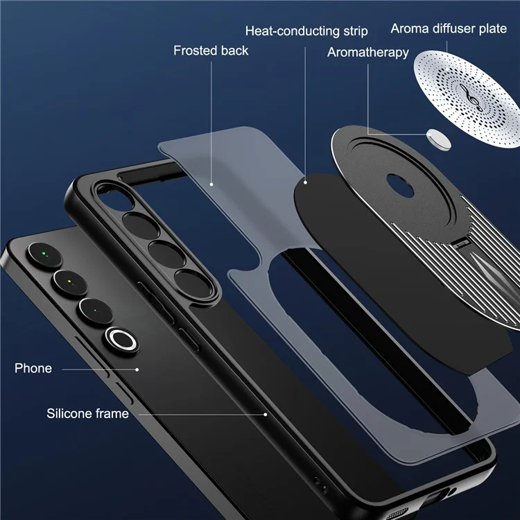 Для Meizu 20 Pro Magnetic Case Dissipation Dissipation Aromatherapy Kickstand Silicone+PC Phone Cover - Черный
