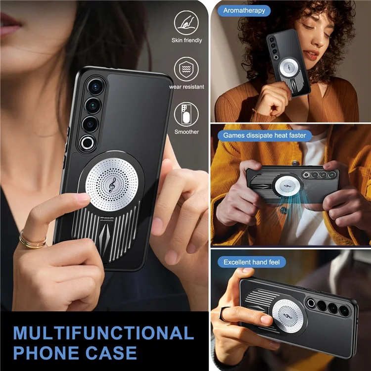 Для Meizu 20 Pro Magnetic Case Dissipation Dissipation Aromatherapy Kickstand Silicone+PC Phone Cover - Черный
