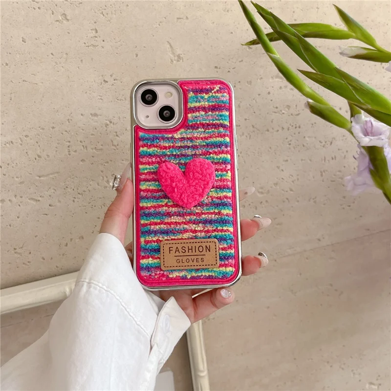For iPhone 15 Pro Max Case Cute Love Heart TPU Electroplating Phone Cover - Colorful