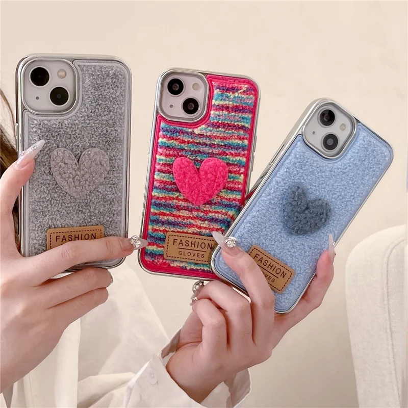 For iPhone 15 Pro Max Case Cute Love Heart TPU Electroplating Phone Cover - Colorful