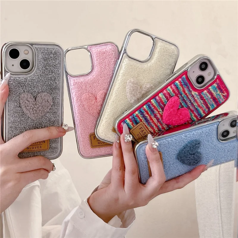 For iPhone 15 Pro Max Case Cute Love Heart TPU Electroplating Phone Cover - Colorful