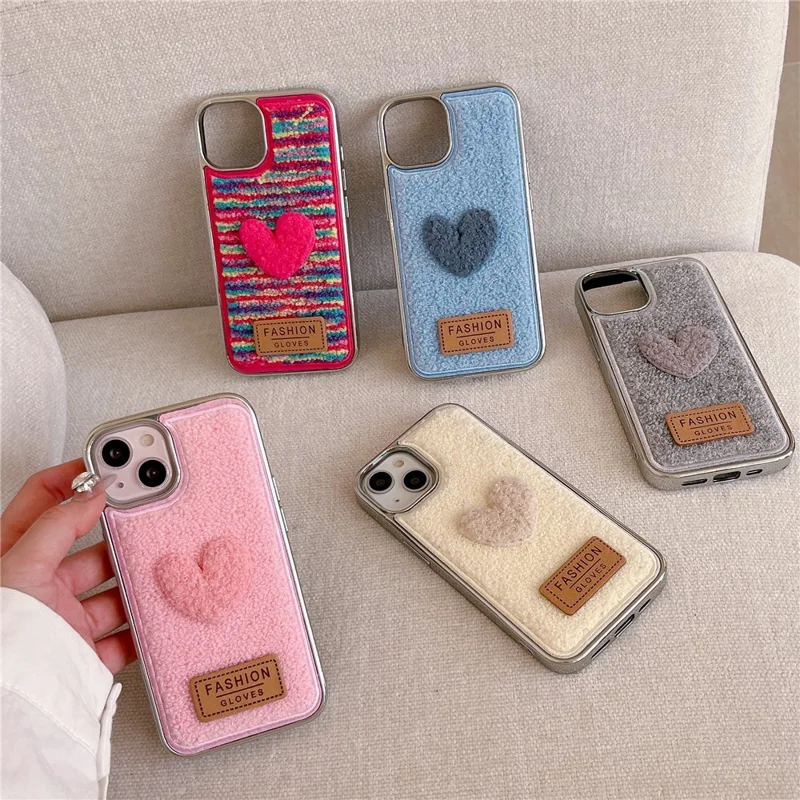 For iPhone 15 Pro Max Case Cute Love Heart TPU Electroplating Phone Cover - Colorful
