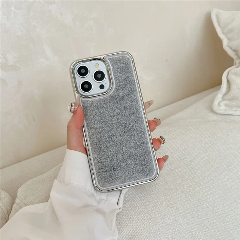 Pour Iphone 15 Pro Max Case Towel Felt Design TPU TPU Electroplasing Phone Cover - Gris
