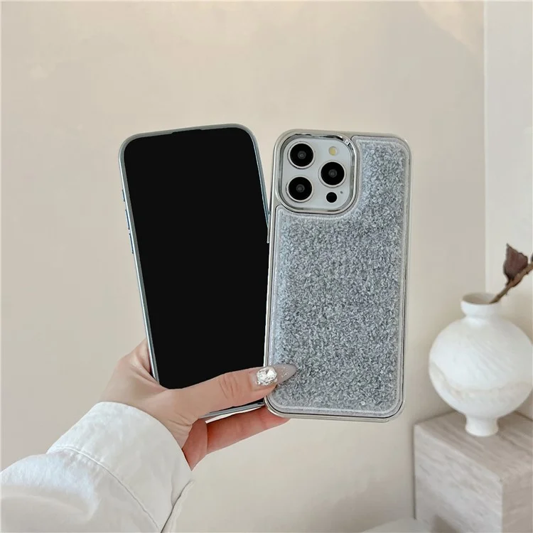 Pour Iphone 15 Pro Max Case Towel Felt Design TPU TPU Electroplasing Phone Cover - Gris