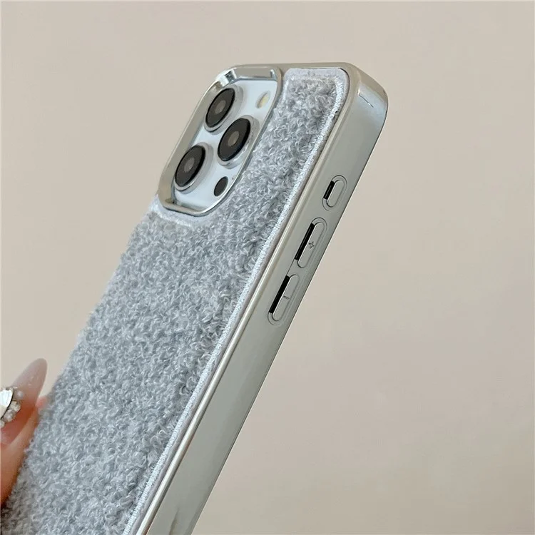Pour Iphone 15 Pro Max Case Towel Felt Design TPU TPU Electroplasing Phone Cover - Gris