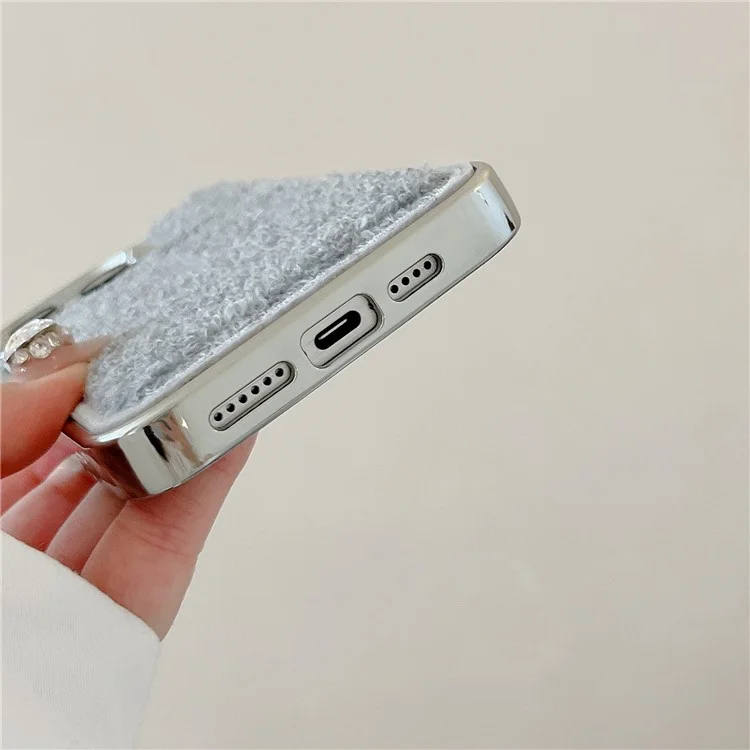 Pour Iphone 15 Pro Max Case Towel Felt Design TPU TPU Electroplasing Phone Cover - Gris