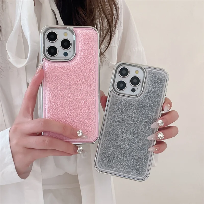 Pour Iphone 15 Pro Max Case Towel Felt Design TPU TPU Electroplasing Phone Cover - Gris