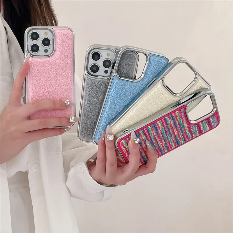 Pour Iphone 15 Pro Max Case Towel Felt Design TPU TPU Electroplasing Phone Cover - Gris