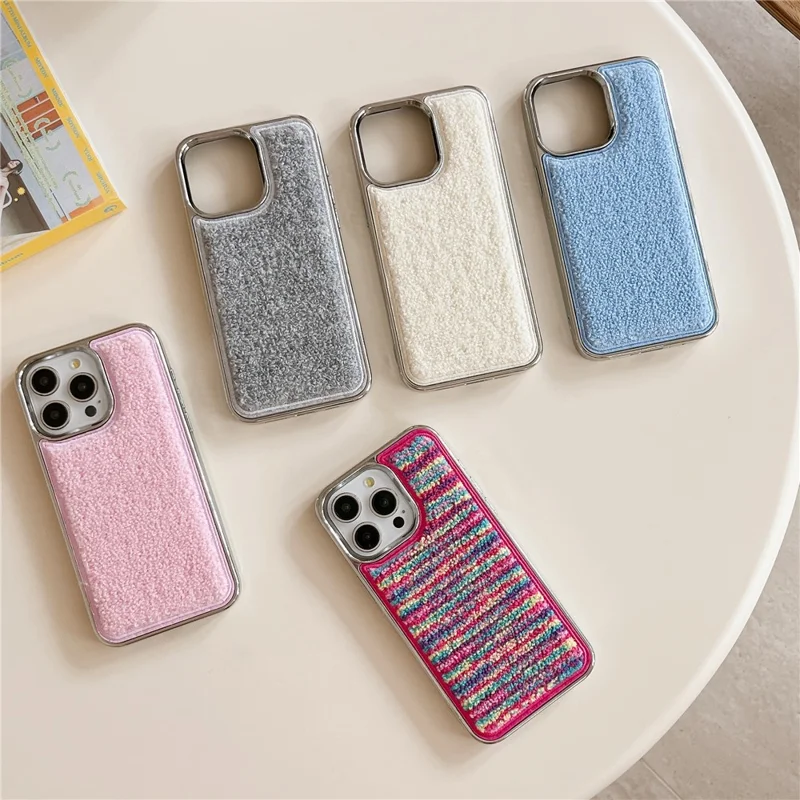Pour Iphone 15 Pro Max Case Towel Felt Design TPU TPU Electroplasing Phone Cover - Gris