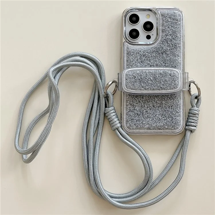 Para Iphone 15 Pro Max Case Furno Soft TPU Convergüenza Del Teléfono Con Crossbody Lanyard Back Clip - Gris