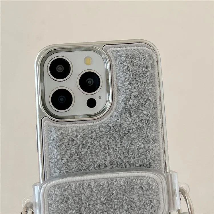 Para Iphone 15 Pro Max Case Furno Soft TPU Convergüenza Del Teléfono Con Crossbody Lanyard Back Clip - Gris