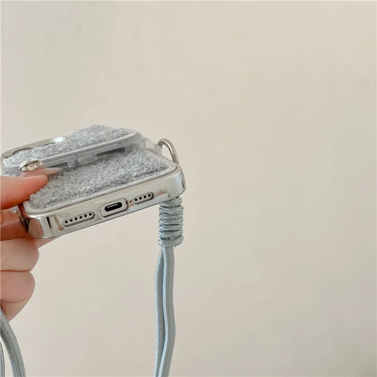 Para Iphone 15 Pro Max Case Furno Soft TPU Convergüenza Del Teléfono Con Crossbody Lanyard Back Clip - Gris