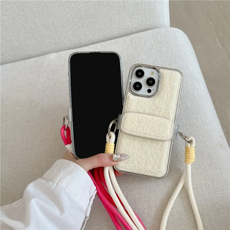 Para Iphone 15 Pro Max Case Furno Soft TPU Convergüenza Del Teléfono Con Crossbody Lanyard Back Clip - Gris