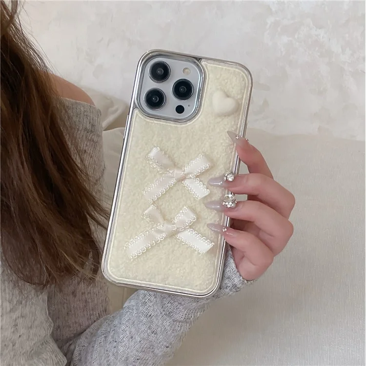 Для Iphone 15 Pro Max Case Case Heart Bows Weet Texture TPU Colepting Phone Cope - Белый