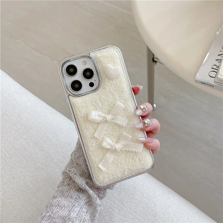 Для Iphone 15 Pro Max Case Case Heart Bows Weet Texture TPU Colepting Phone Cope - Белый