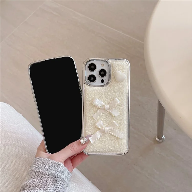 Для Iphone 15 Pro Max Case Case Heart Bows Weet Texture TPU Colepting Phone Cope - Белый