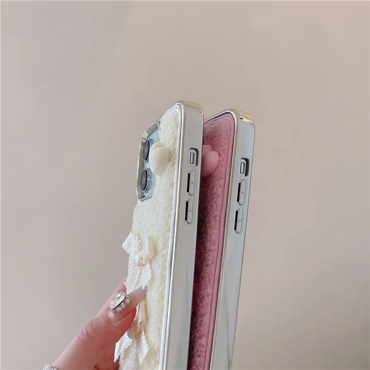 Для Iphone 15 Pro Max Case Case Heart Bows Weet Texture TPU Colepting Phone Cope - Белый