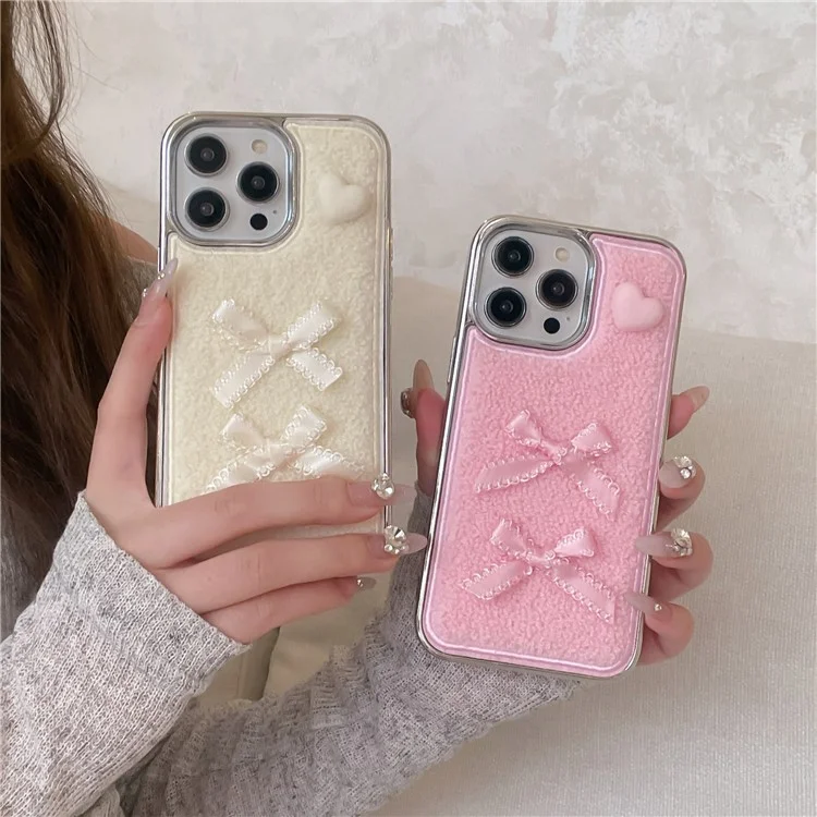 Для Iphone 15 Pro Max Case Case Heart Bows Weet Texture TPU Colepting Phone Cope - Белый